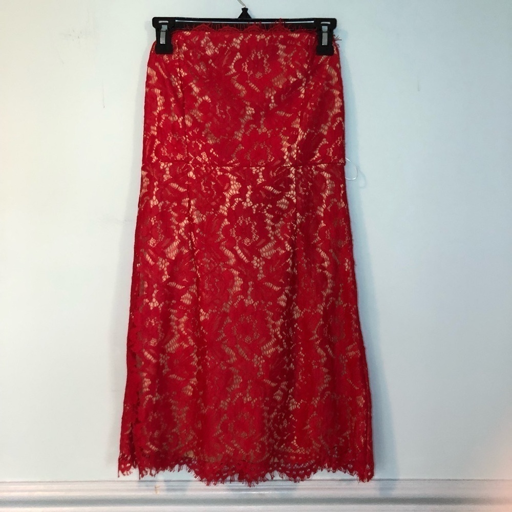 NWT Lulu’s Cream & Red Floral Laced Strapless Mini Dress Size Large